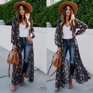 Vici Navy Floral Duster Kimono